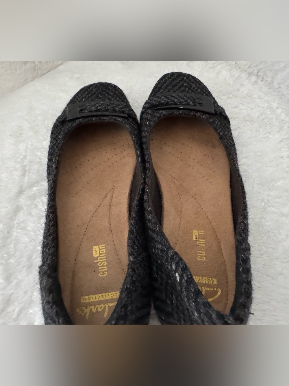 Clarks Cushion Soft black/gray herringbone tweed textile flats size 7.5M womens - Picture 9 of 12